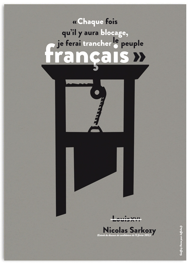 affiche sarkozy guillotine candidature small Nicolas Sarkozy candidat : Attention chérie, ça va trancher.